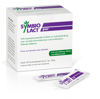 SymbioLact® pur 1 x 30 Btl. - Produktabbildung vor vorne mit Beutel - PZN 01676248