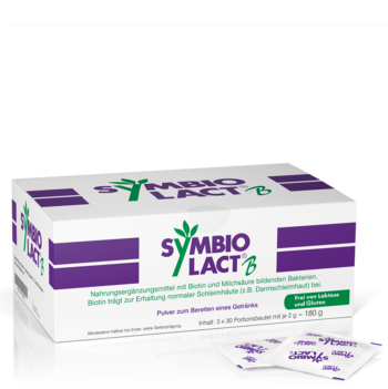 SymbioLact® B 3 x 30 Btl. - Produktabbildung von vorne mit Beutel - PZN 00171888